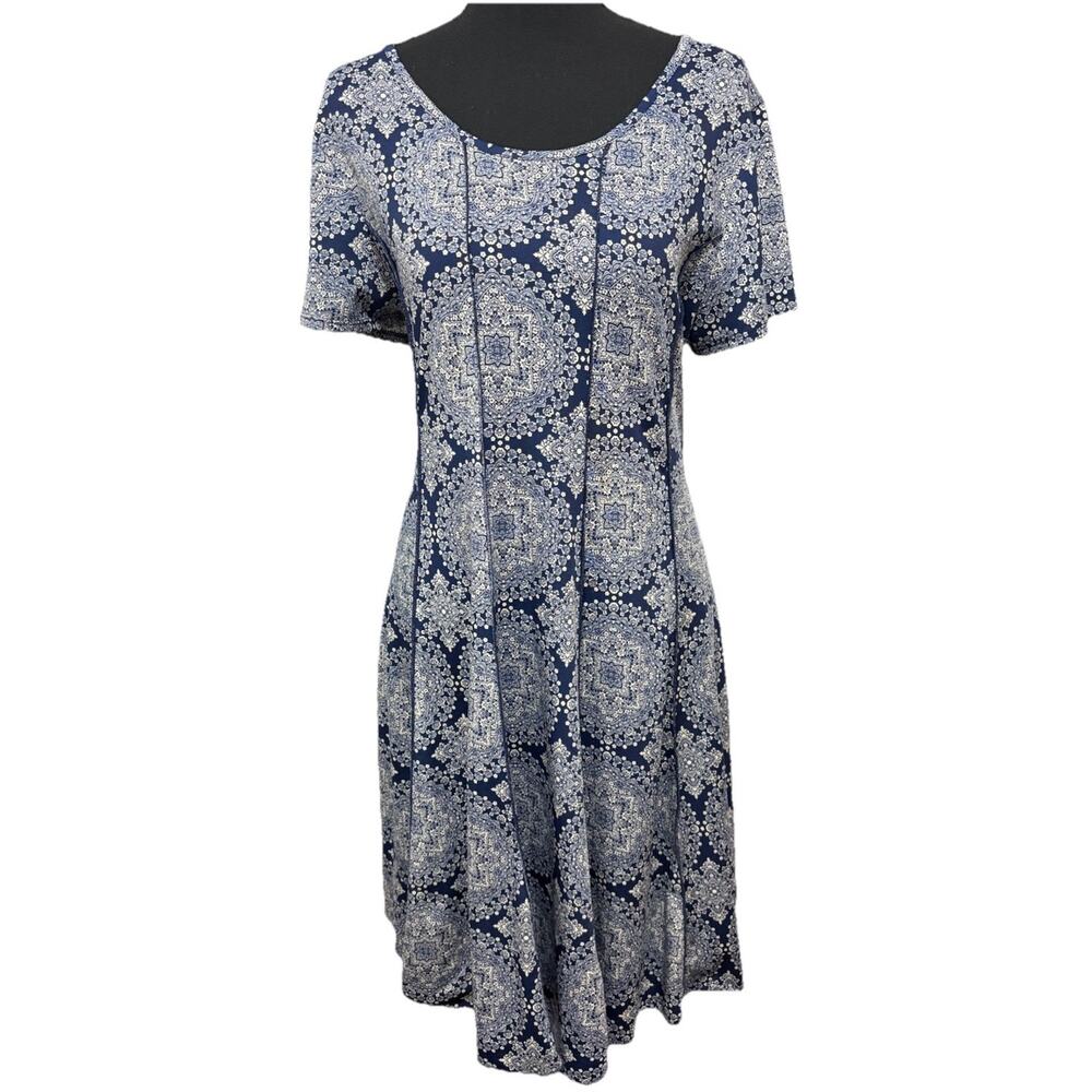Sami & Jo Blue White Geometric Medallion Fit Flare Dress Womens PXL